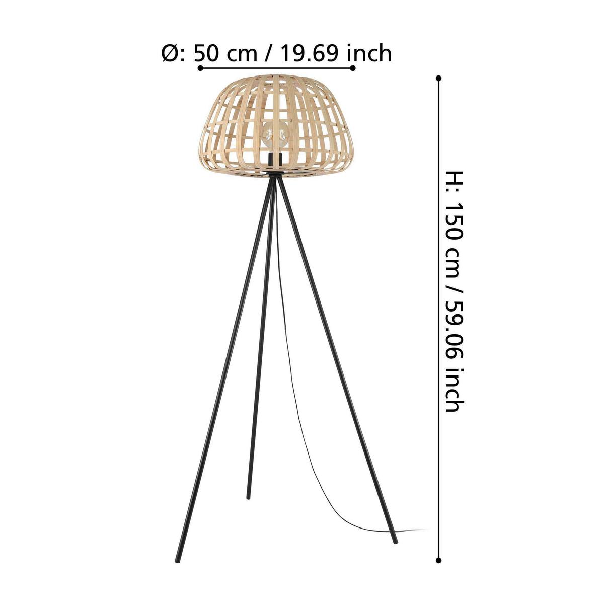 Stehleuchte 390155_montezuelo - Schwarz/Naturfarben, Natur, Holz/Metall (50/149cm) - Eglo