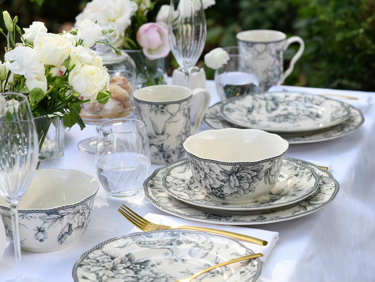 Serviciu de masă Adelaide 16/1 - alb/gri, Basics, ceramică - Creatable