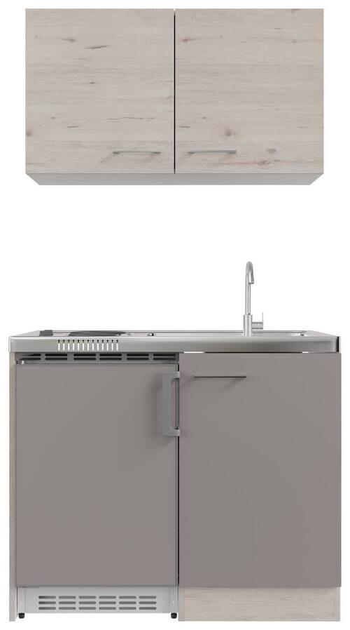 Miniküche Riva mit Geräten ca. 100 cm Champagner/Eiche - Champagner/Edelstahlfarben, MODERN, Holzwerkstoff/Metall (100cm) - FlexWell