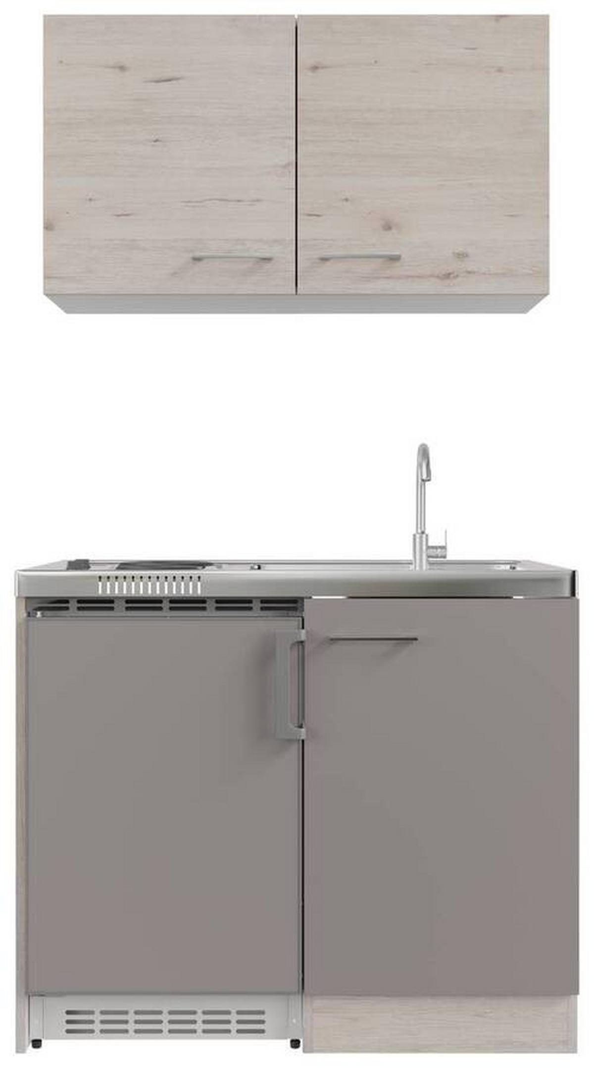 Miniküche Riva mit Geräten ca. 100 cm Champagner/Eiche - Champagner/Edelstahlfarben, MODERN, Holzwerkstoff/Metall (100cm) - FlexWell