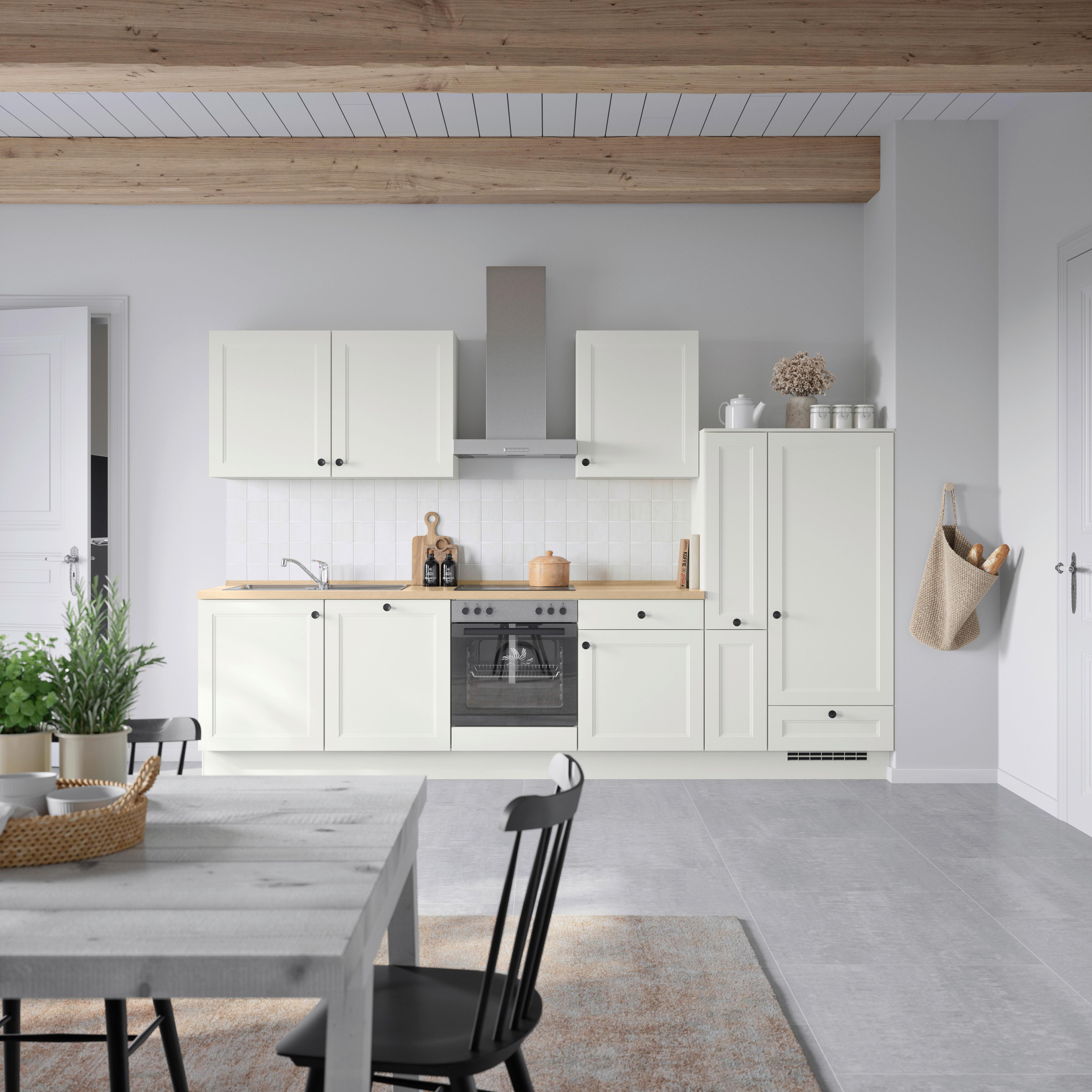 Küchenblock Cascada Low m. Geräten Weiß - Eichefarben/Schwarz, MODERN, Holzwerkstoff/Metall (330cm) - Nobilia