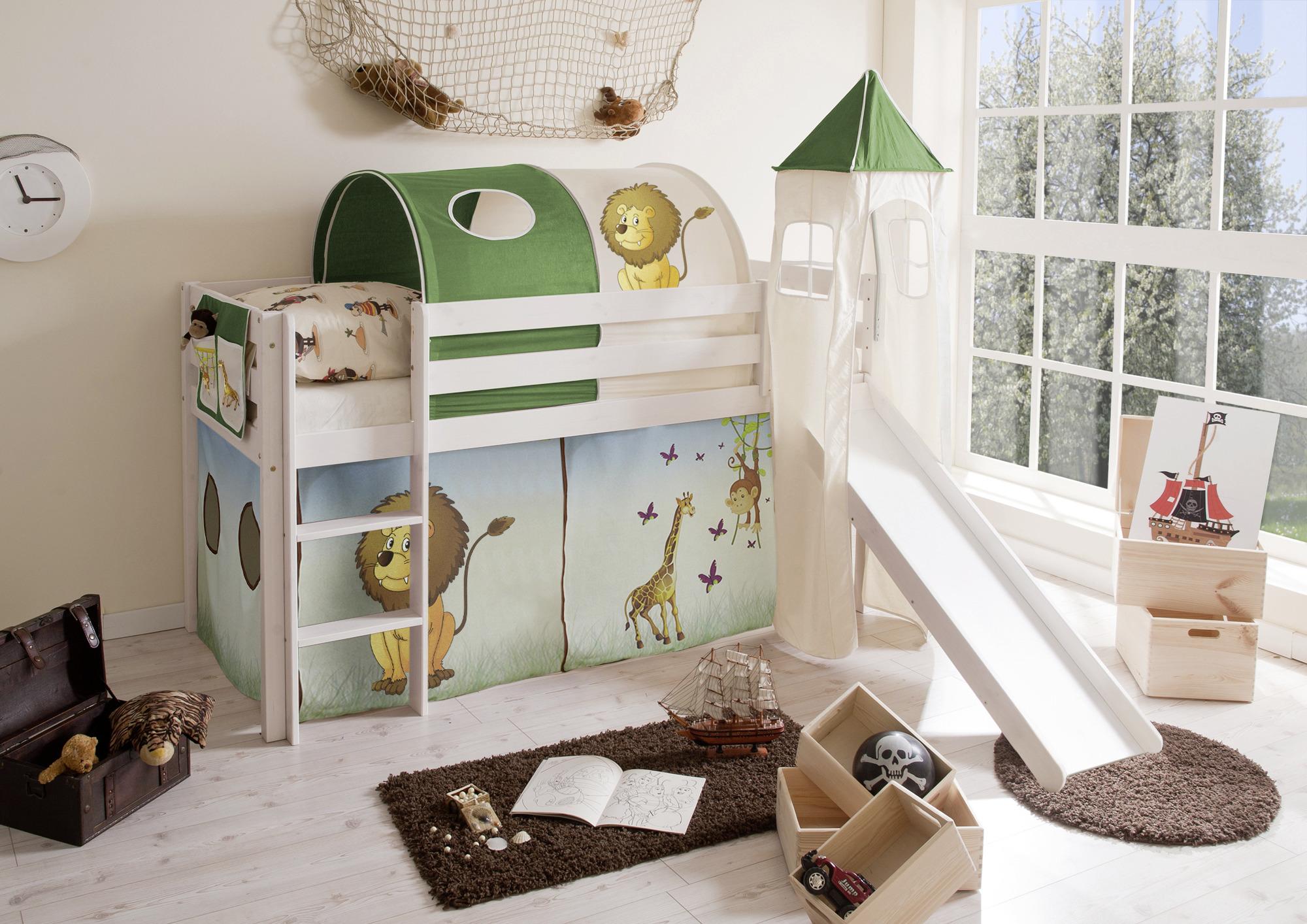 Spielbett "Kasper",aus Kiefer, multicolor/weiß - Multicolor/Weiß, Natur, Holz (90/200cm) - MID.YOU