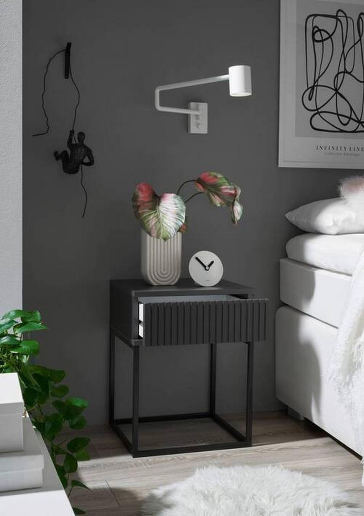 SZAFKA NOCNA MARLE - czarny/kolor grafitowy, Modern, materiał drewnopochodny/metal (40/52/38,5cm) - Livetastic