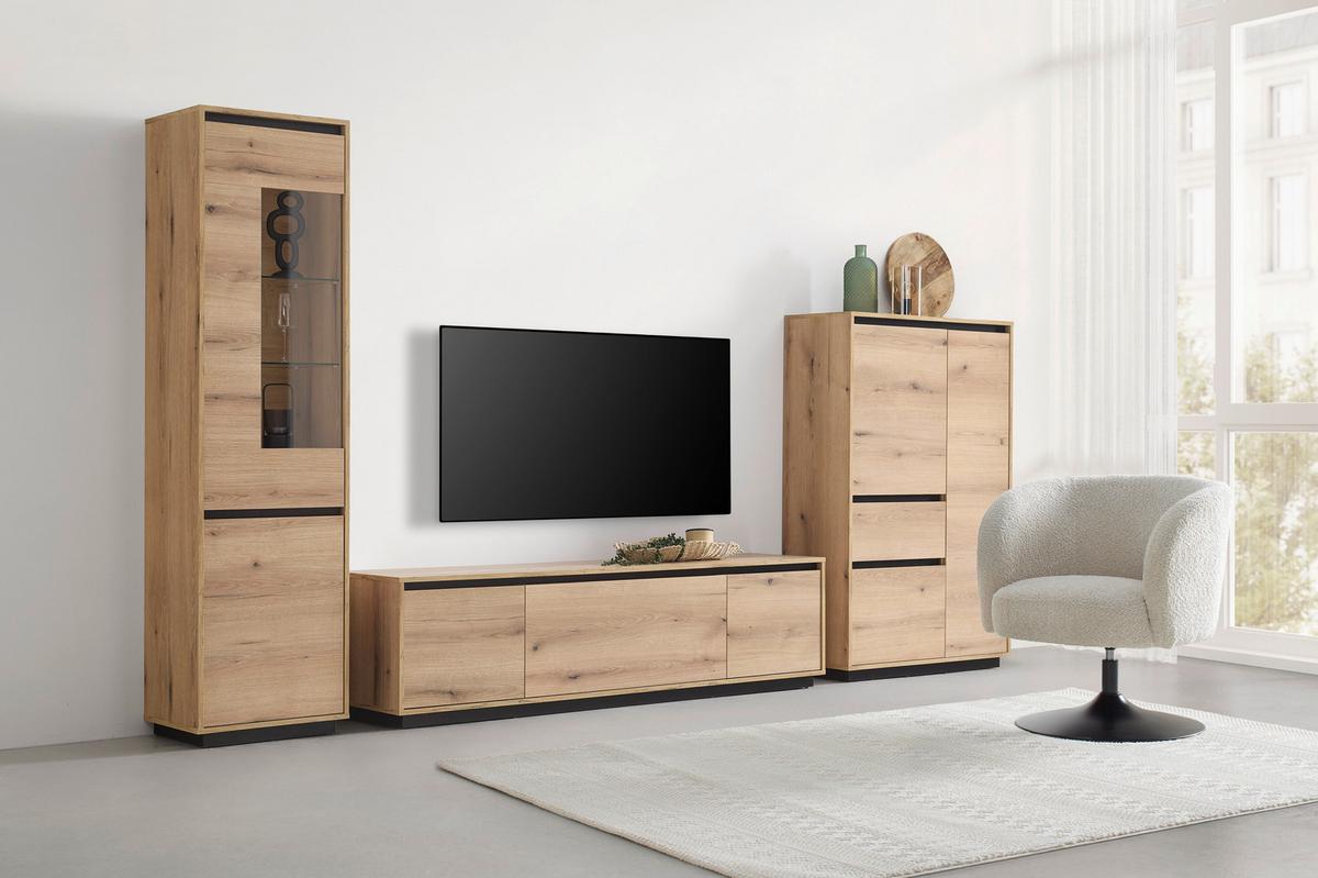 Tv Komoda Puro - boje hrasta/crna, Moderno, drvni materijal (180/48/42cm) - Modern Living