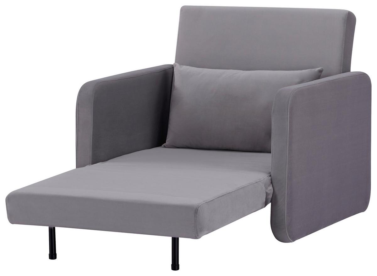 Naslanjač York, Siva, Žamet, Ležišče - siva/črna, Design, umetna masa/tekstil (93/83/85cm) - Modern Living