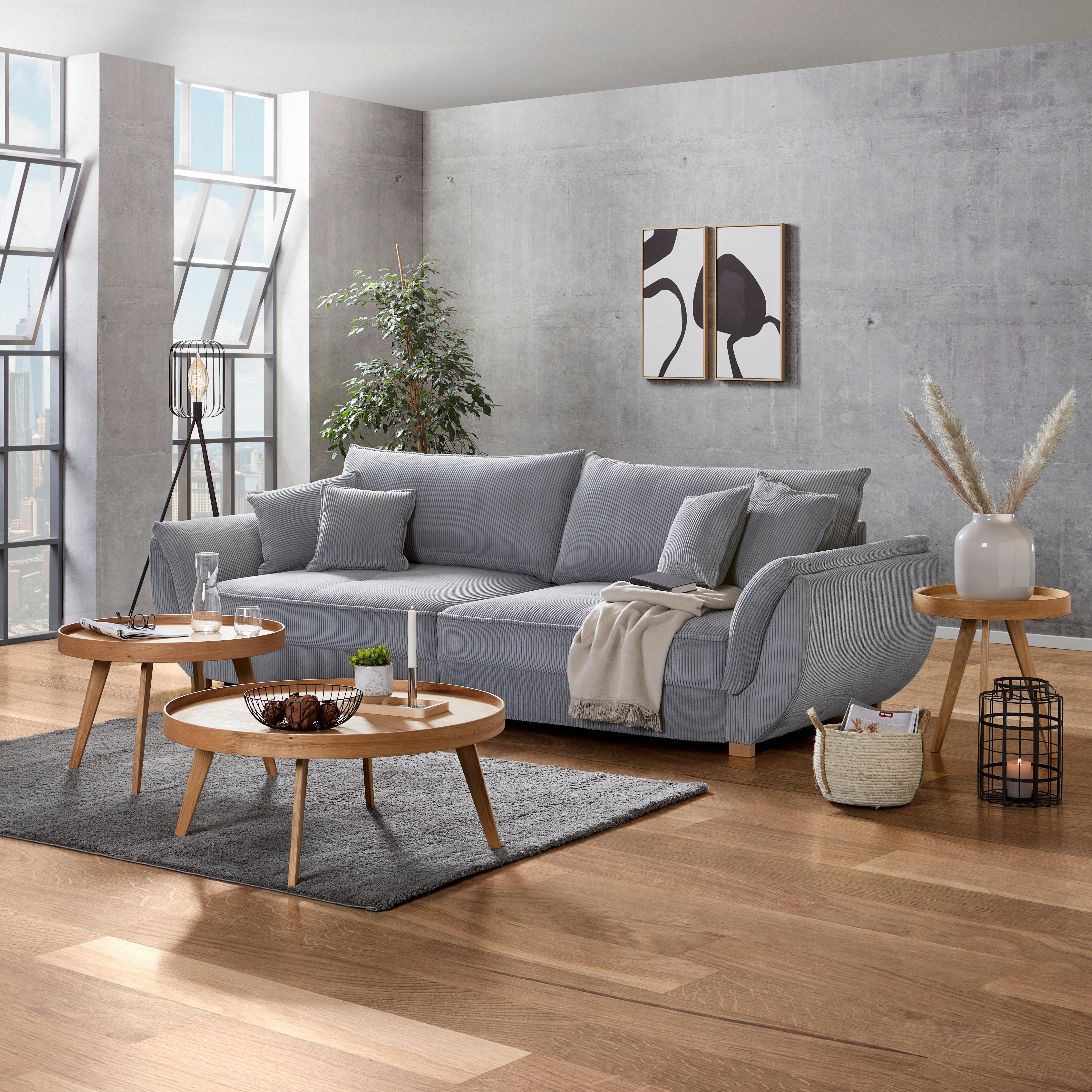 Velika Zofa Guarda, Svetlo Siva, Ležišče - naravne barve/svetlo siva, Moderno, tekstil/les (301/92/114cm) - Premium Living