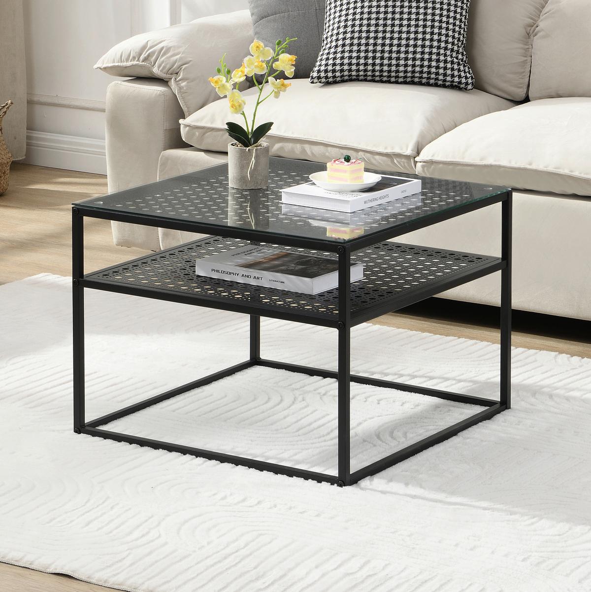 Couchtisch Wl7.325 - Schwarz, Design, Glas/Metall (60/60/45cm) - MID.YOU