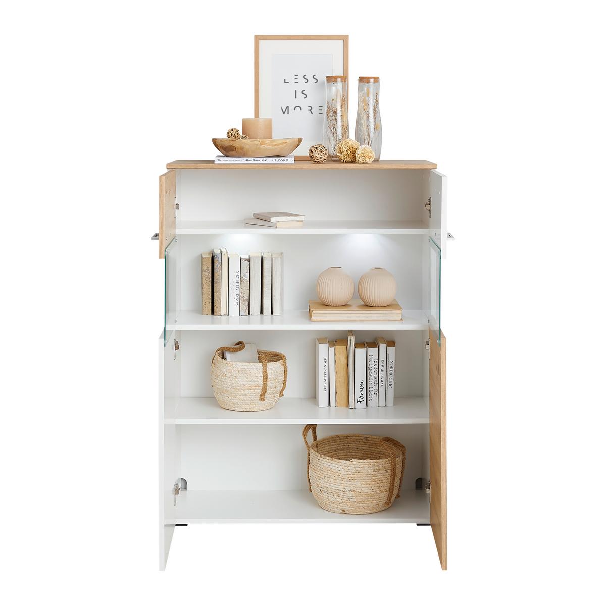 Comodă înaltă VALENCIA - Modern, sticlă/material pe bază de lemn (85/113,4/35cm) - Modern Living