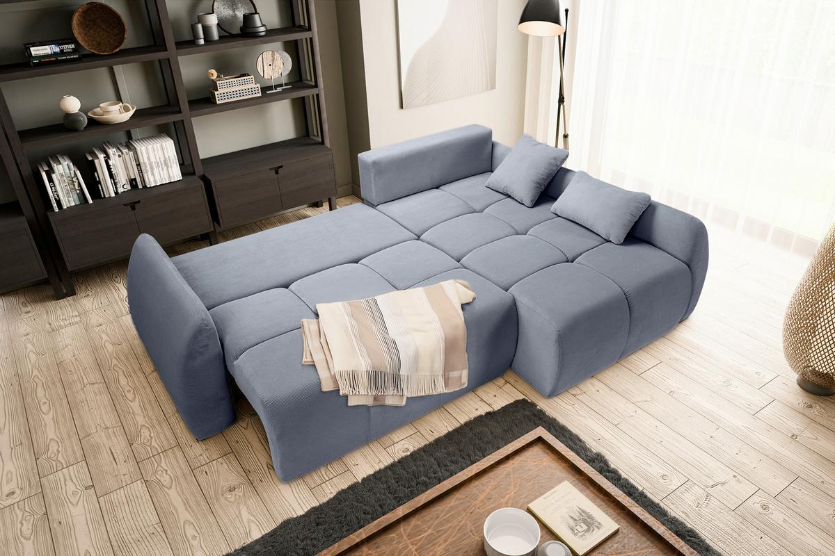Ecksofa Sancho Long Blaugrau - Blaugrau/Schwarz, Basics, Holz/Kunststoff (255/155cm) - MID.YOU