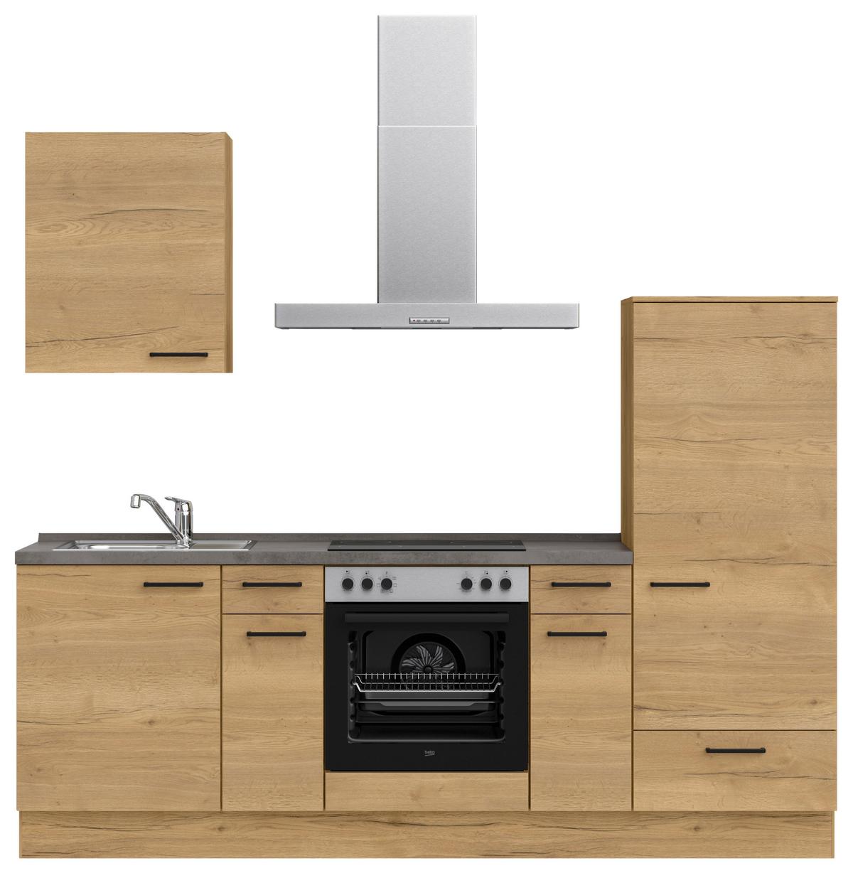 Küchenblock Structura Low m. Geräten Eiche - Schieferfarben/Eichefarben, MODERN, Holzwerkstoff/Metall (240cm) - Nobilia