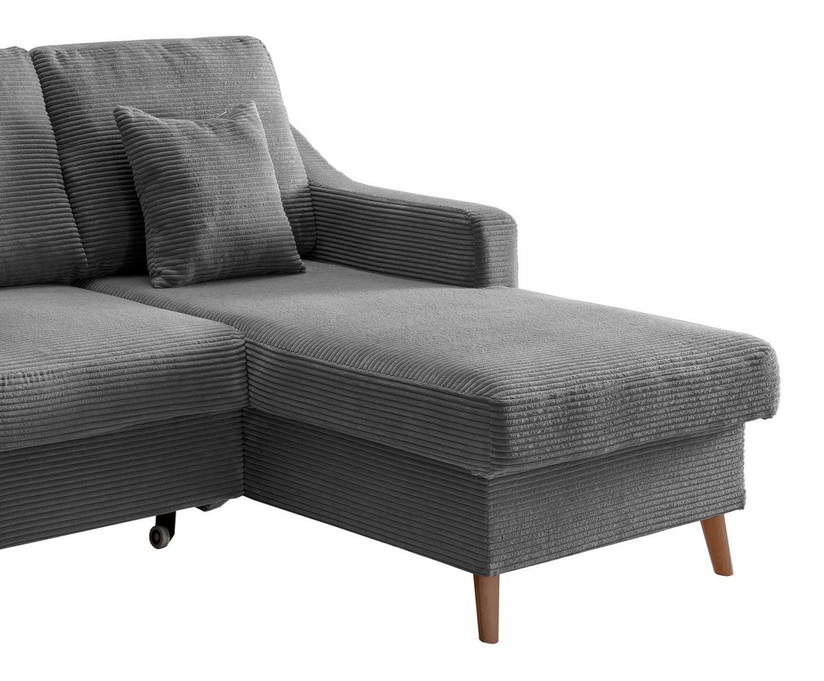 Ecksofa VALENTINA Cord ca. 228x150 cm Grau - Naturfarben/Grau, Design, Holz/Textil (228/150cm) - P & B