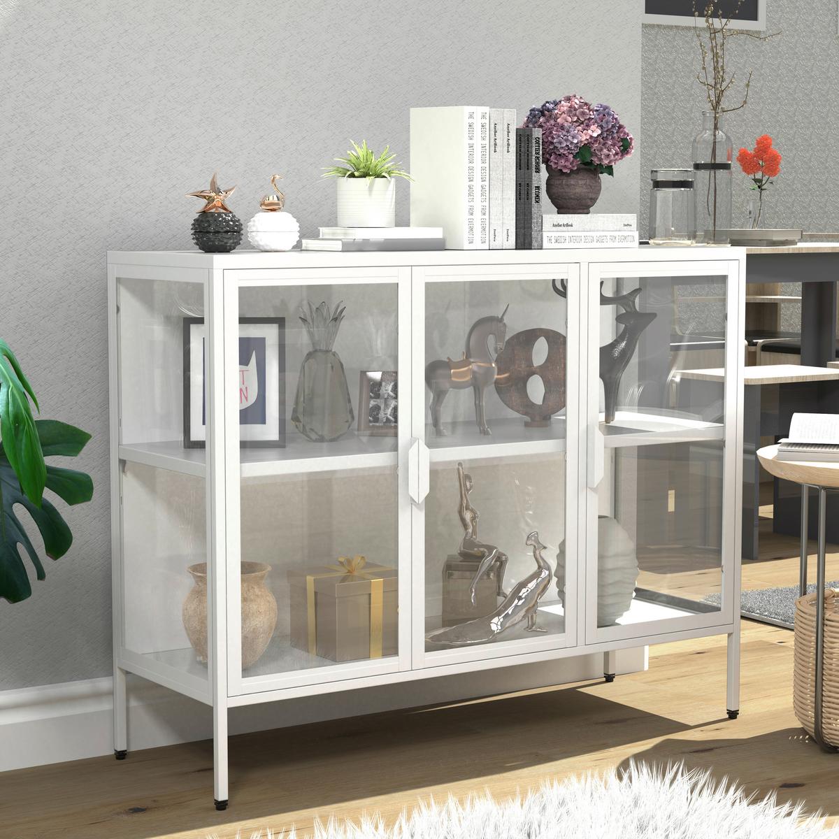 VITRINE FLOKA L - Weiss/Transparent, Design, Glas/Metall (110/80/35cm) - MID.YOU