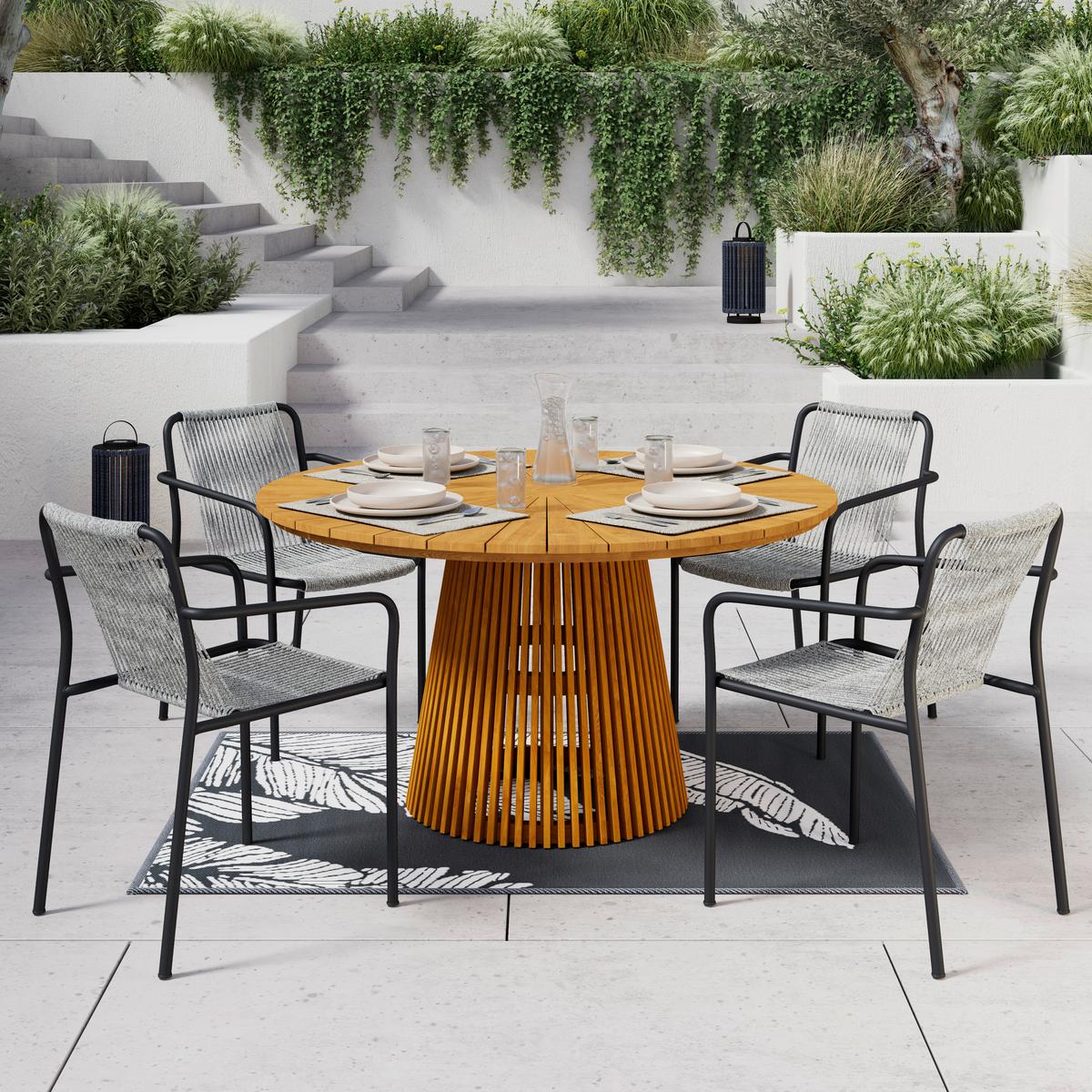 Gartensessel-Set 2-er Hellgrau aus Textil/Metall - Hellgrau/Schwarz, MODERN, Kunststoff/Textil (55/82/58cm) - Bessagi Garden