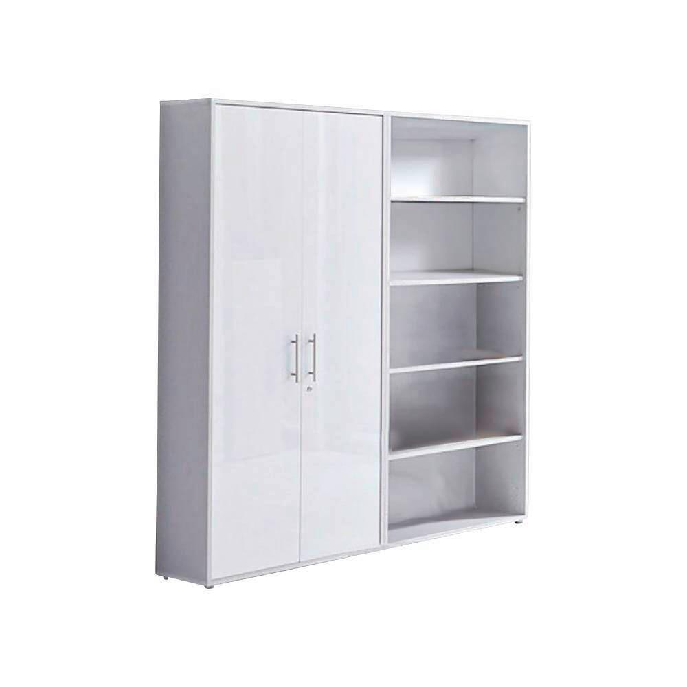Aktenschrank Office Edition Sw Set 1 hoch Grau/Weiß - Weiß Hochglanz/Grau, MODERN, Holzwerkstoff (168,8/185,6/33cm) - MID.YOU