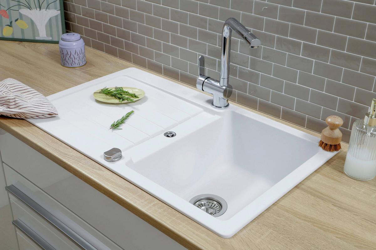 Pomivalno Korito Austin, 86x50cm - bela, Design, kamen (86/21/50cm) - Respekta