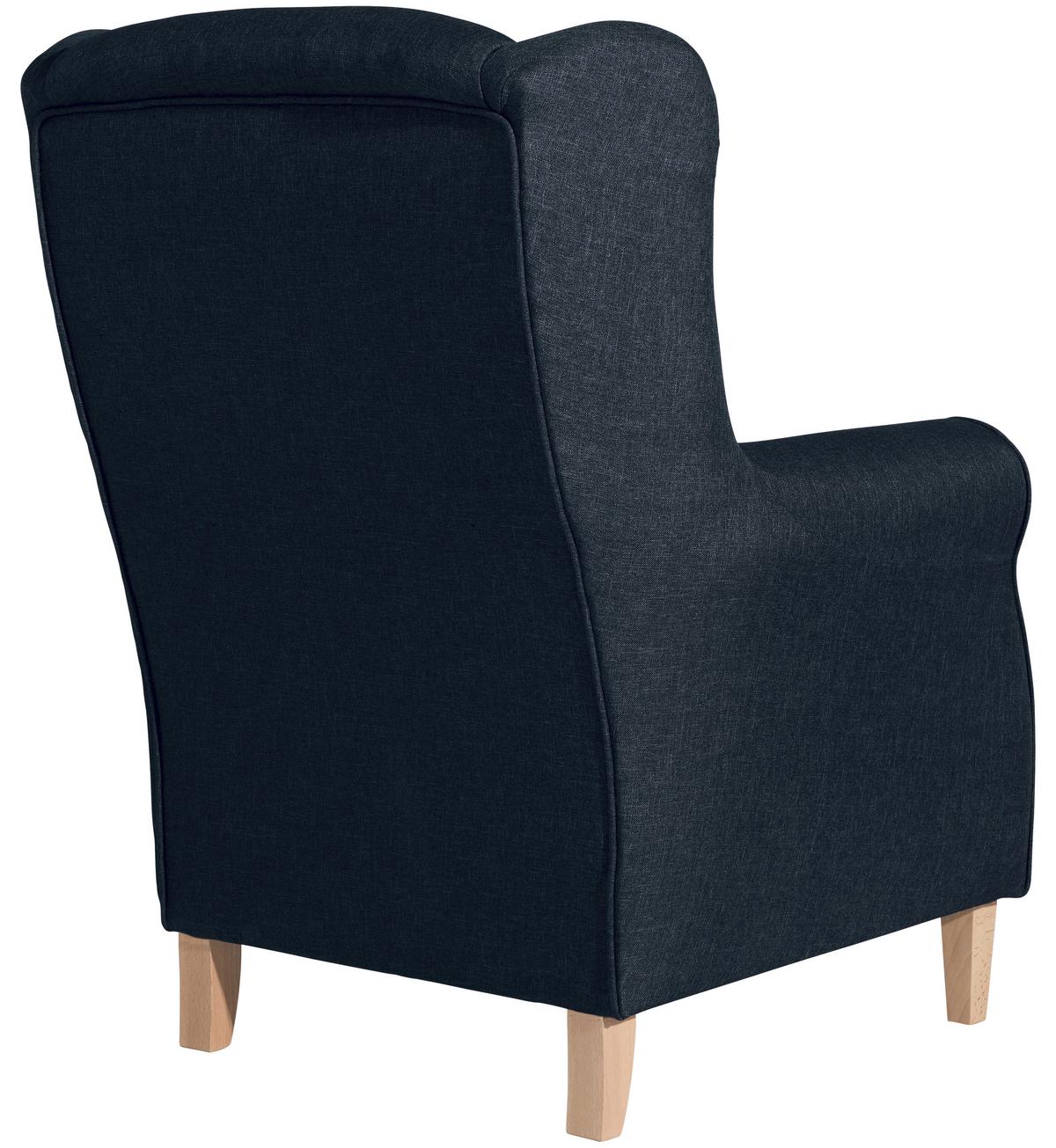 Ohrensessel Lorris Dunkelblau Flachgewebe - Buchefarben/Dunkelblau, Design, Holz/Textil (77/103/86cm) - Max Winzer