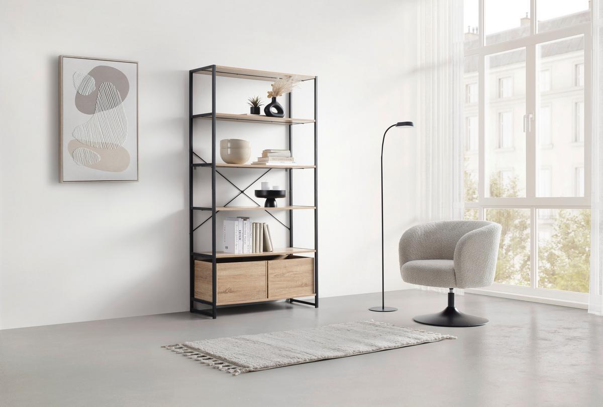 Polc 6 Tölgy Színű Polclappal Bono - fekete/Sonoma tölgy, Modern, faalapú anyag/fém (95/180/35cm) - Mömax