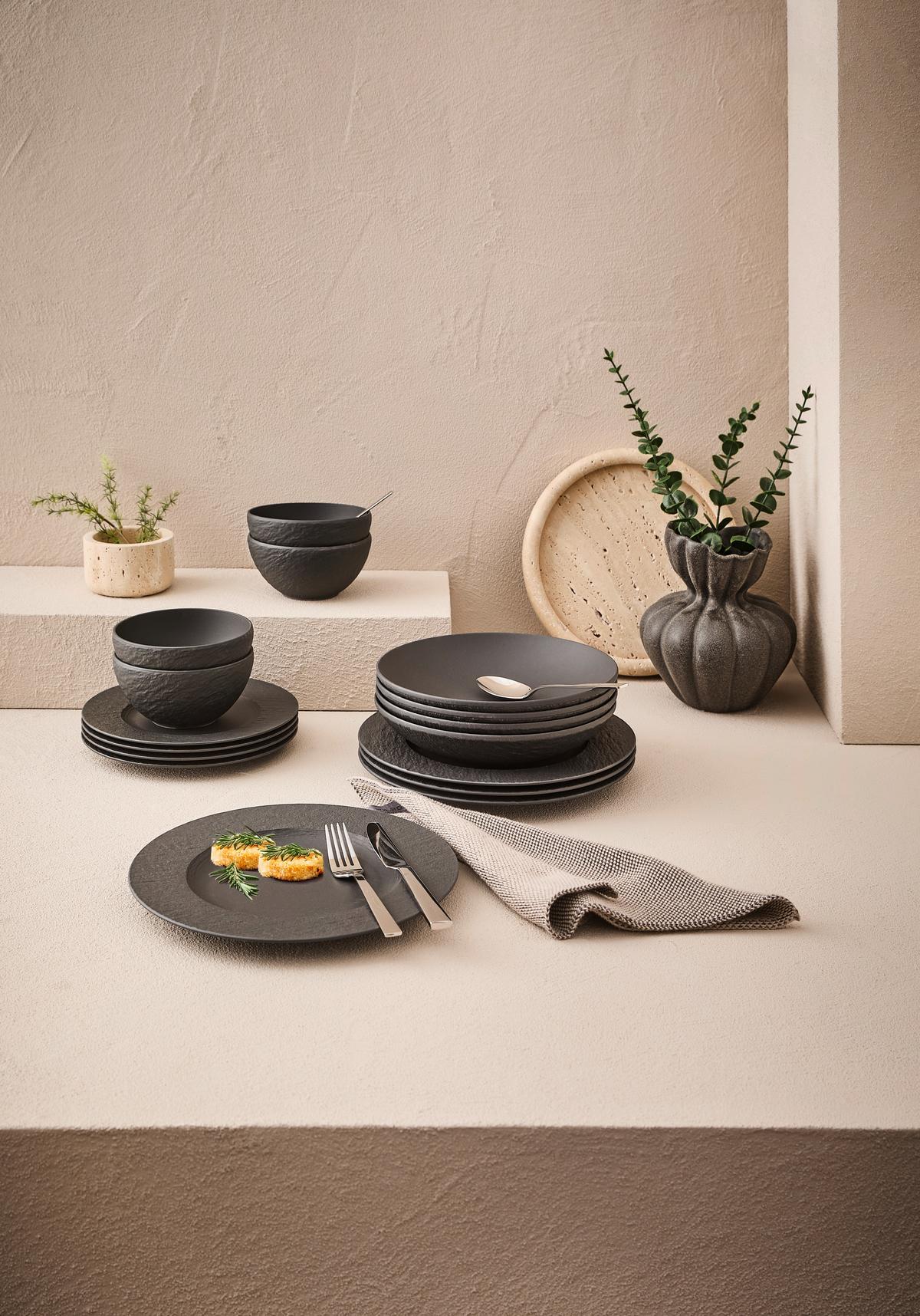 SERWIS OBIADOWO-ŚNIADANIOWY MANUFACTURE ROCK VILLEROY&BOCH - czarny, Design, ceramika - Villeroy & Boch