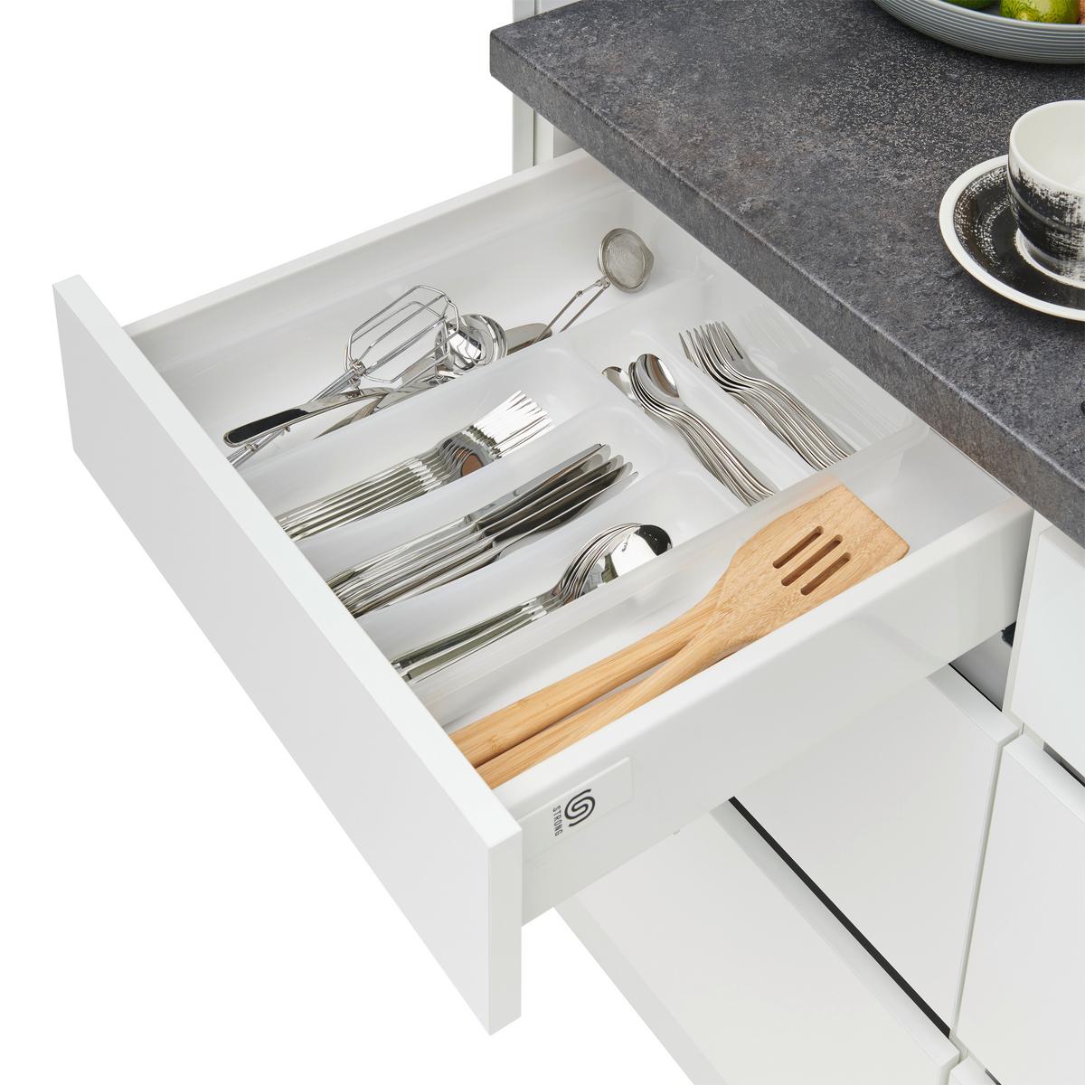 Küchenblock Premium Weiß B: ca. 280 cm - Weiß/Grau, MODERN, Holzwerkstoff (280cm) - Respekta