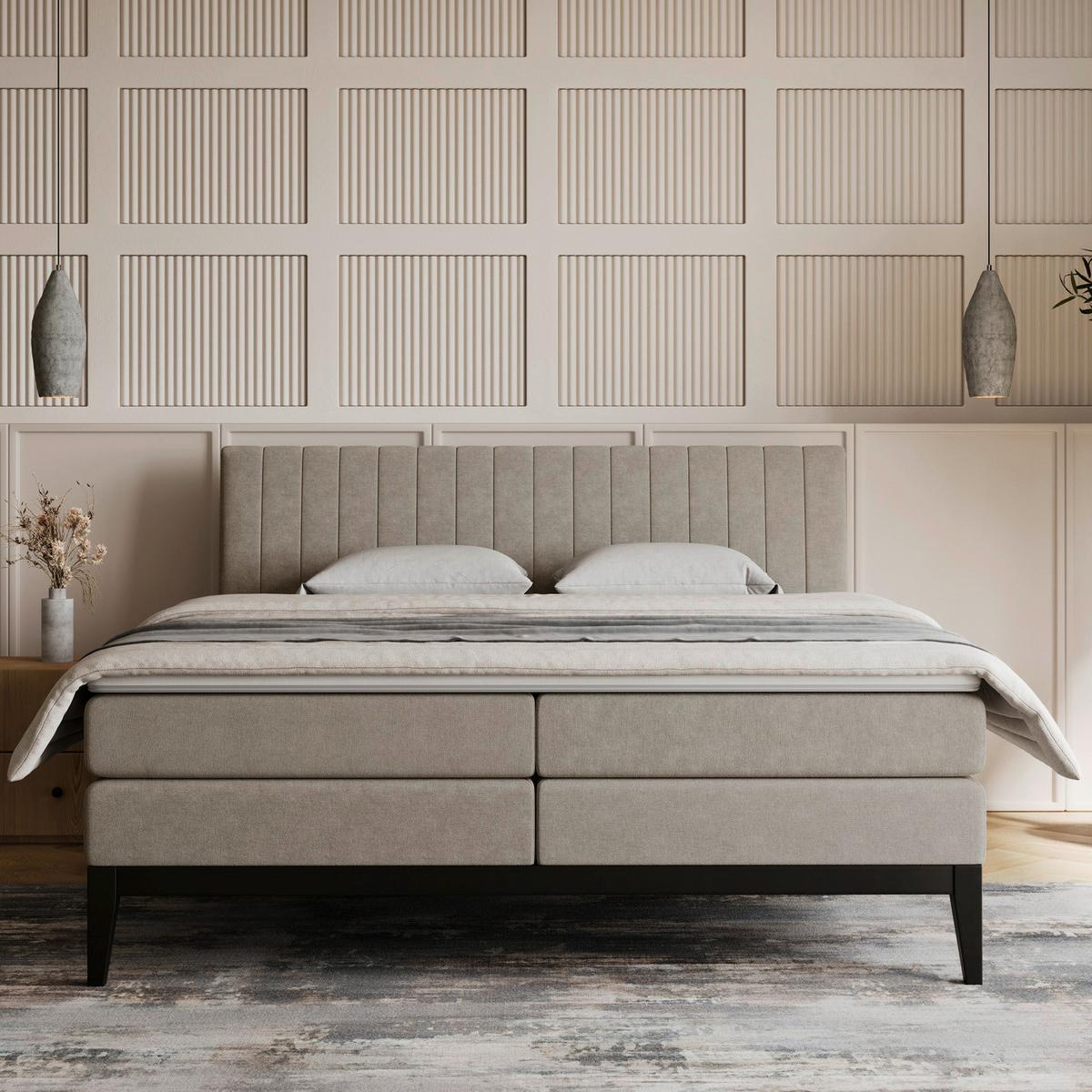 Boxspringbett Nola Taupe ca. 180x200cm - Taupe/Schwarz, KONVENTIONELL, Holz/Textil (180/200cm) - Based