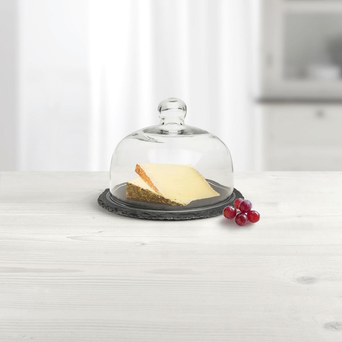 Käseglocke Stoney in Schwarz Ø ca.21cm - Schwarz, Glas/Naturmaterialien (21/14cm) - Zandiara