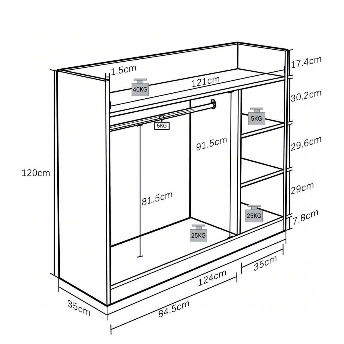 Offener Kleiderschrank Palosa "l" - Anthrazit, Modern, Holzwerkstoff/Metall (124/120/35cm) - Livetastic