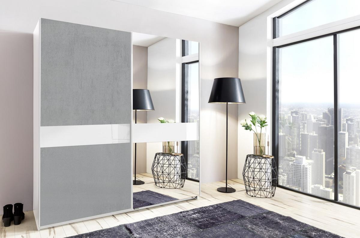 Schwebetürenschrank in Betonfarben ohne PPT - Weiss/Grau, Konventionell, Holzwerkstoff (180/198/64cm) - Mömax