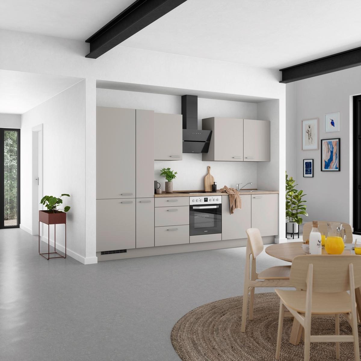 Küchenblock Touch High m. Geräten Grau - Eiche dunkel/Edelstahlfarben, MODERN, Holzwerkstoff/Metall (330cm) - Nobilia