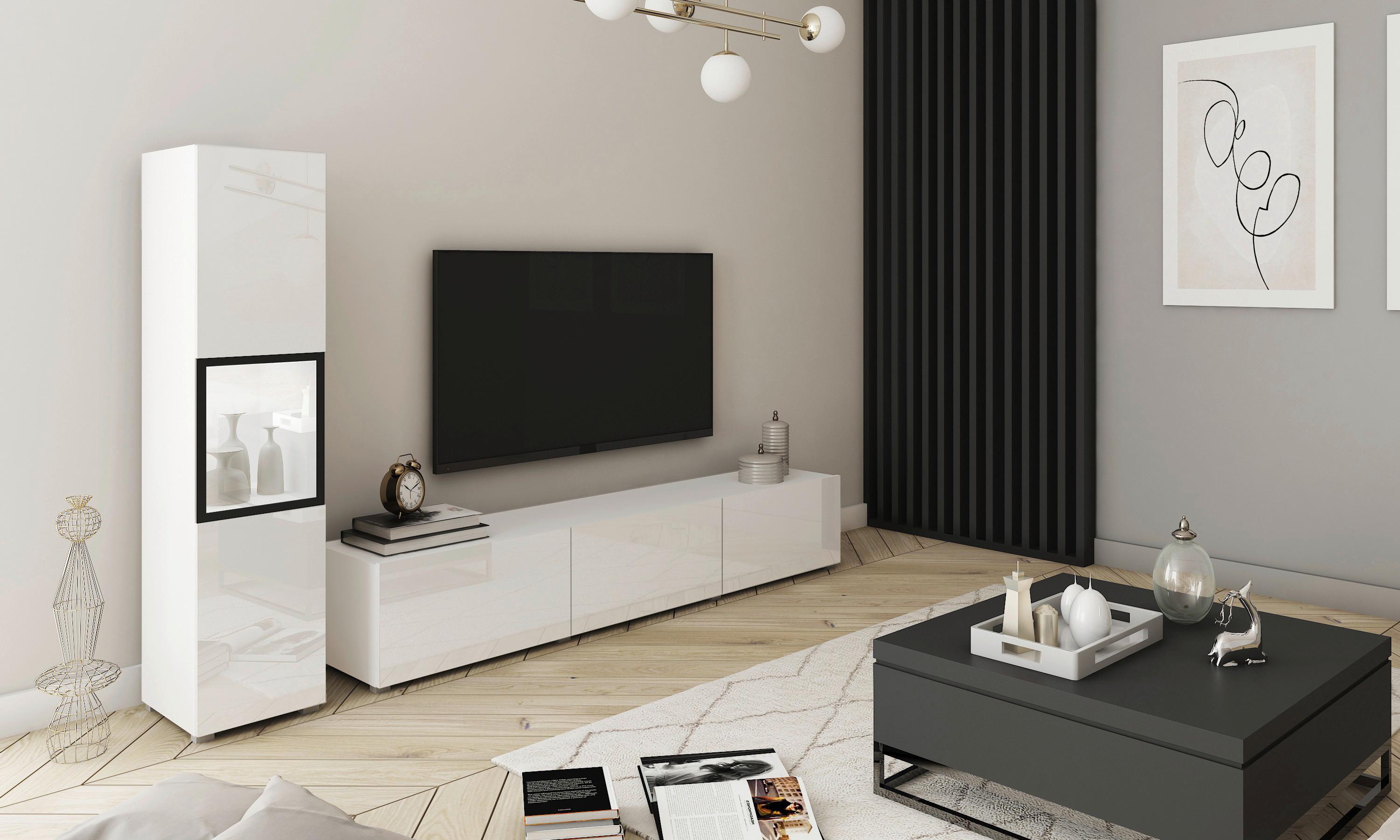 Dnevni Regal Berlin I, Bela, Osvetlitev, 2-Delni - siva/bela, Design, umetna masa/steklo (210/130/32,5cm) - MID.YOU