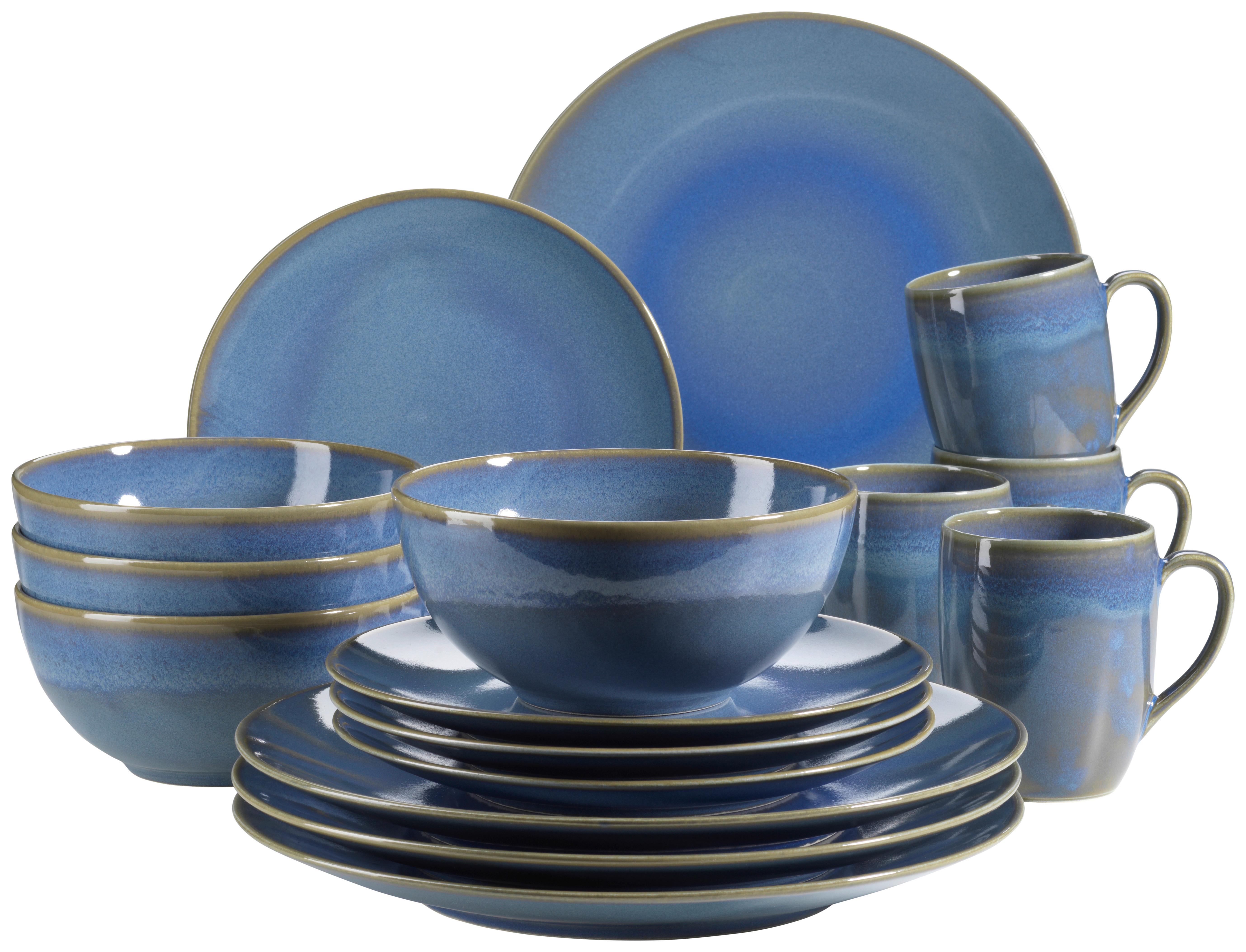 Kombiservice Ossia aus Steinzeug, 16-teilig - Hellblau, Basics, Keramik - Mäser