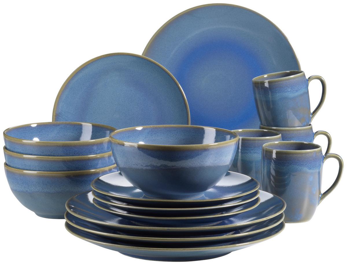 Kombiservice Ossia aus Steinzeug, 16-teilig - Hellblau, Basics, Keramik - Mäser