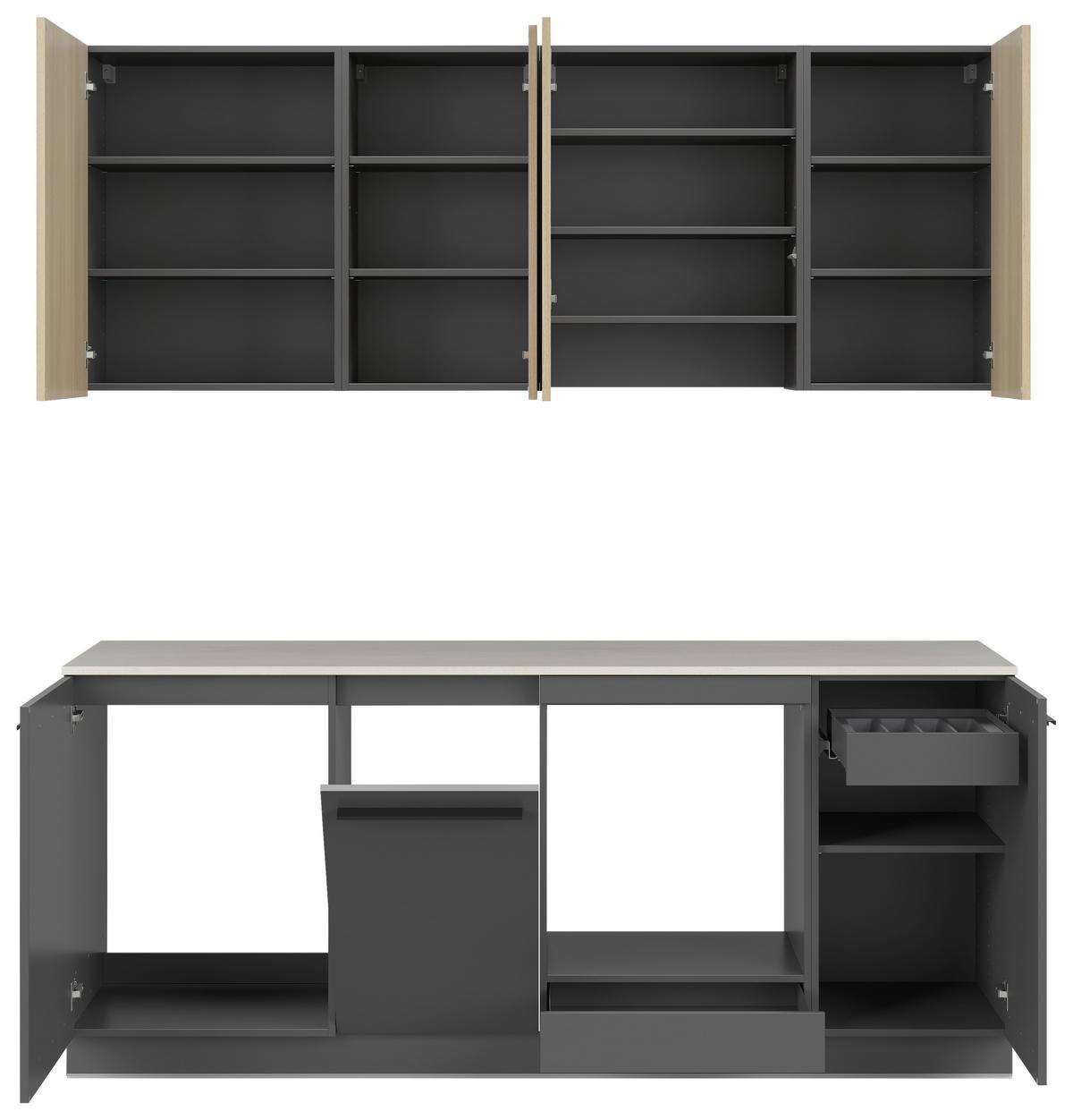 Küchenblock Milino o. Geräte Eichefarben - Eichefarben/Schwarz, Basics, Holzwerkstoff/Kunststoff (210cm) - Visiona