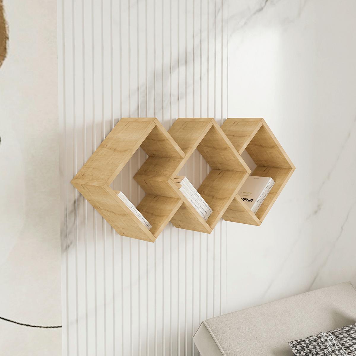 ÉTAGÈRE MURALE GALAXY WANDREGAL - couleur de chêne, Design, matériau de bois (102/42/20cm) - Livetastic