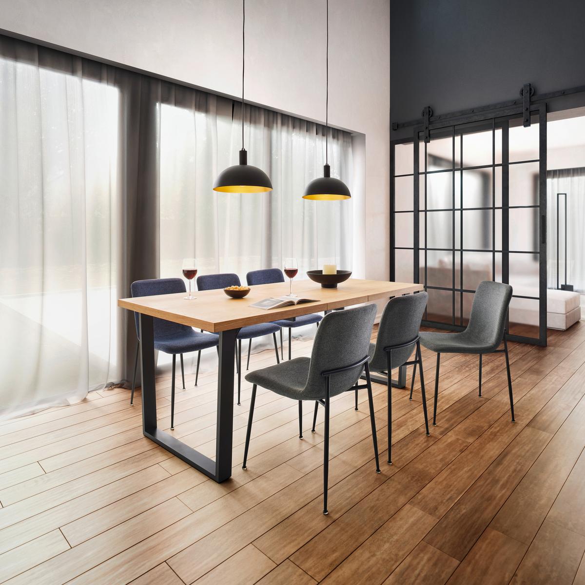 Stuhl Nele Grau Leinenoptik Gepolstert - Schwarz/Grau, MODERN, Holz/Textil (43/83/56cm) - Bessagi Home