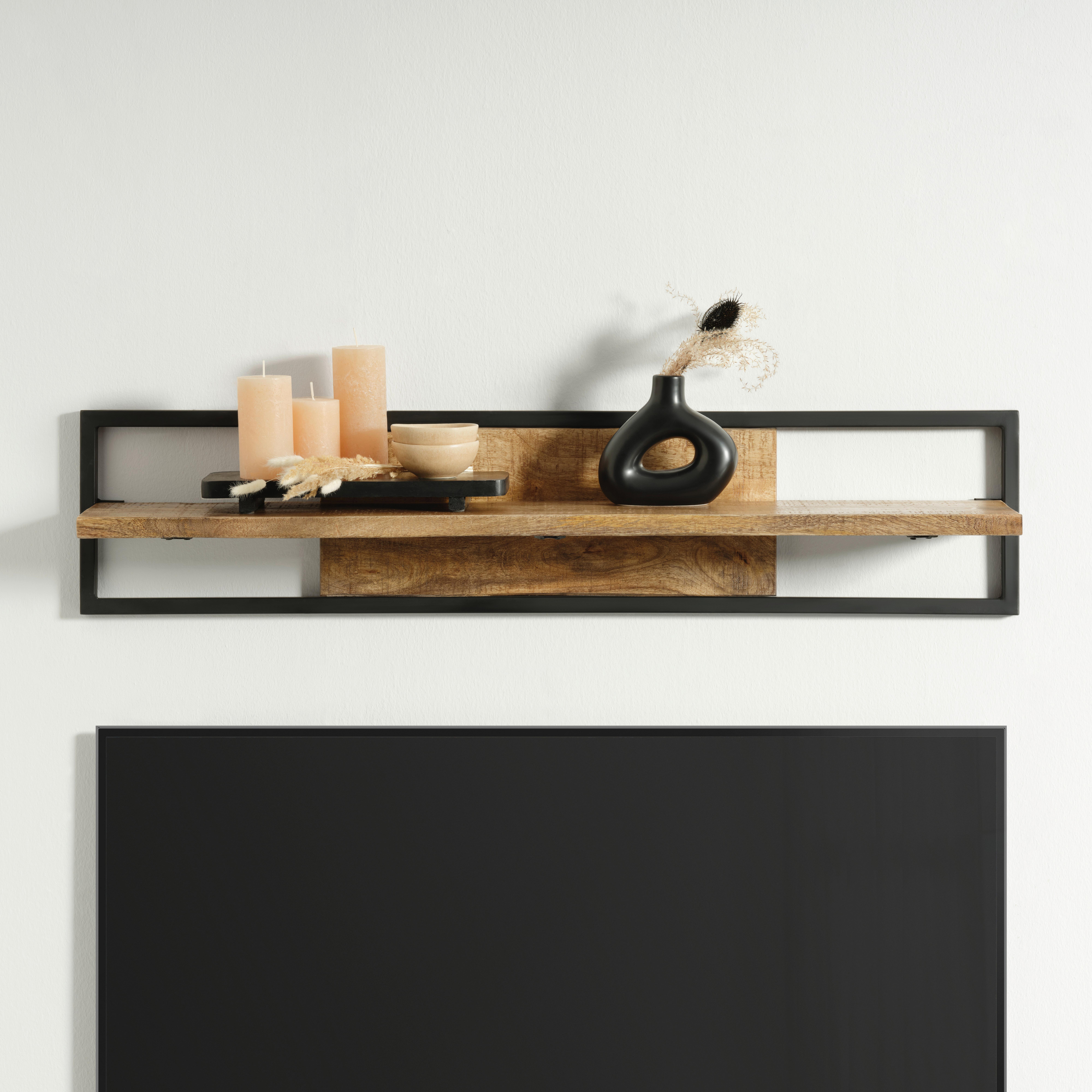 VÄGGHYLLA EVEREST -EXKLUSIV- - svart/naturfärgad, Natur, metall/trä (120/30cm) - Mömax