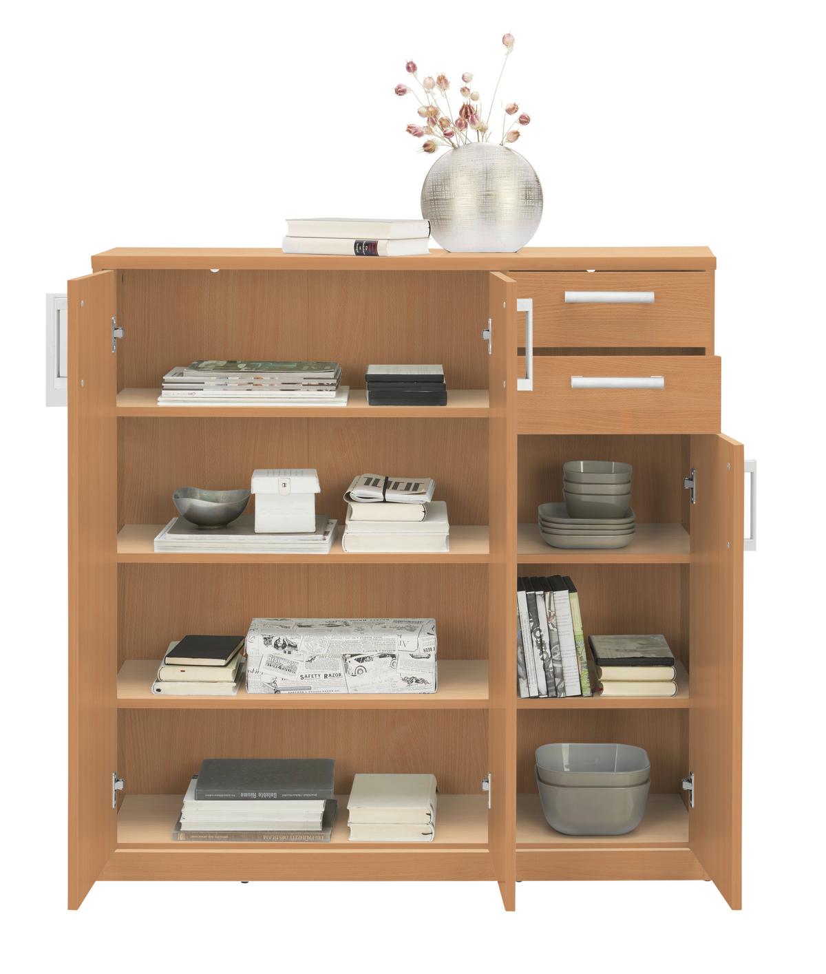KOMODA EASY - kolor bukowy/kolor srebrny, Basics, materiał drewnopochodny (106/110/36cm) - Xora