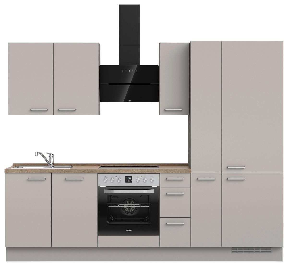 Küchenblock Touch High m. Geräten Grau - Eiche dunkel/Edelstahlfarben, MODERN, Holzwerkstoff/Metall (270cm) - Nobilia