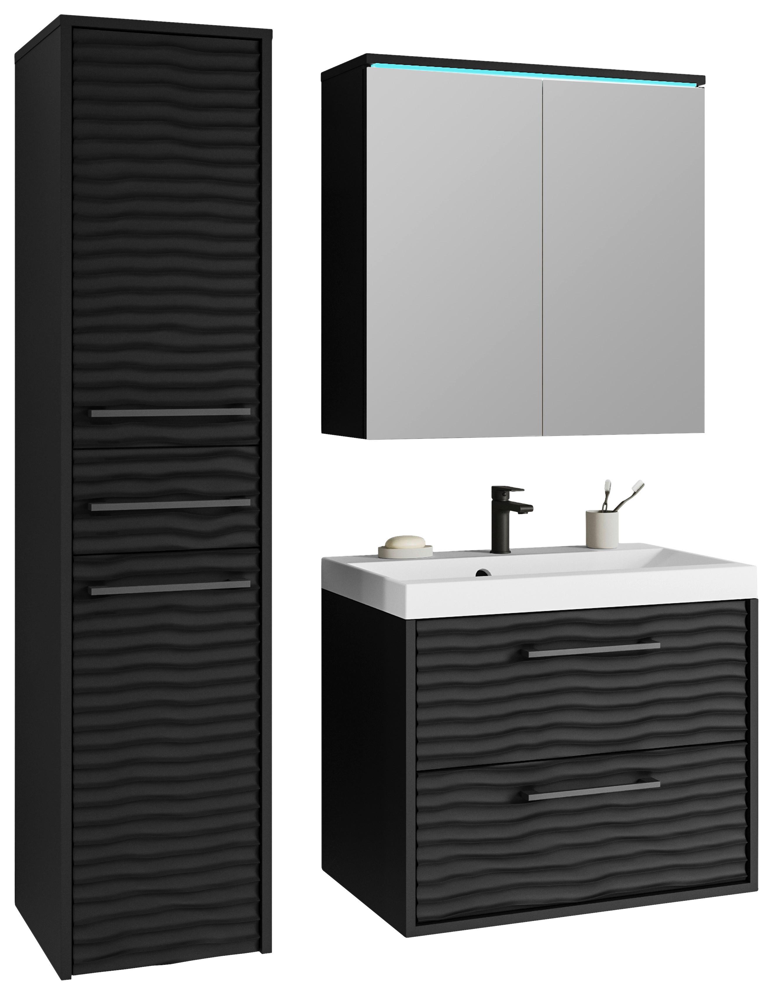 Badezimmer Toronto 4-tlg. ca. 90 cm inkl. LED Schwarz - Schwarz/Weiß, LIFESTYLE, Keramik/Holzwerkstoff (90cm) - P & B