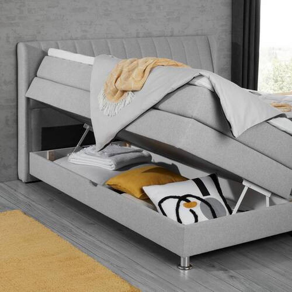 Boxspringbett in Grau ca. 160x200cm - Chromfarben/Grau, Konventionell, Kunststoff/Textil (160/200cm) - Premium Living