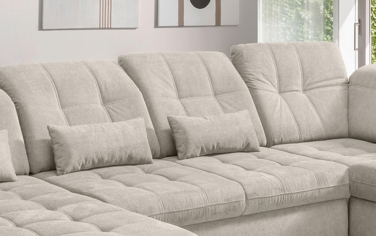 Wohnlandschaft Rigatti Beige Chenille mit Bettkasten - Beige/Schwarz, MODERN, Textil/Metall (184/387/252cm) - Livetastic
