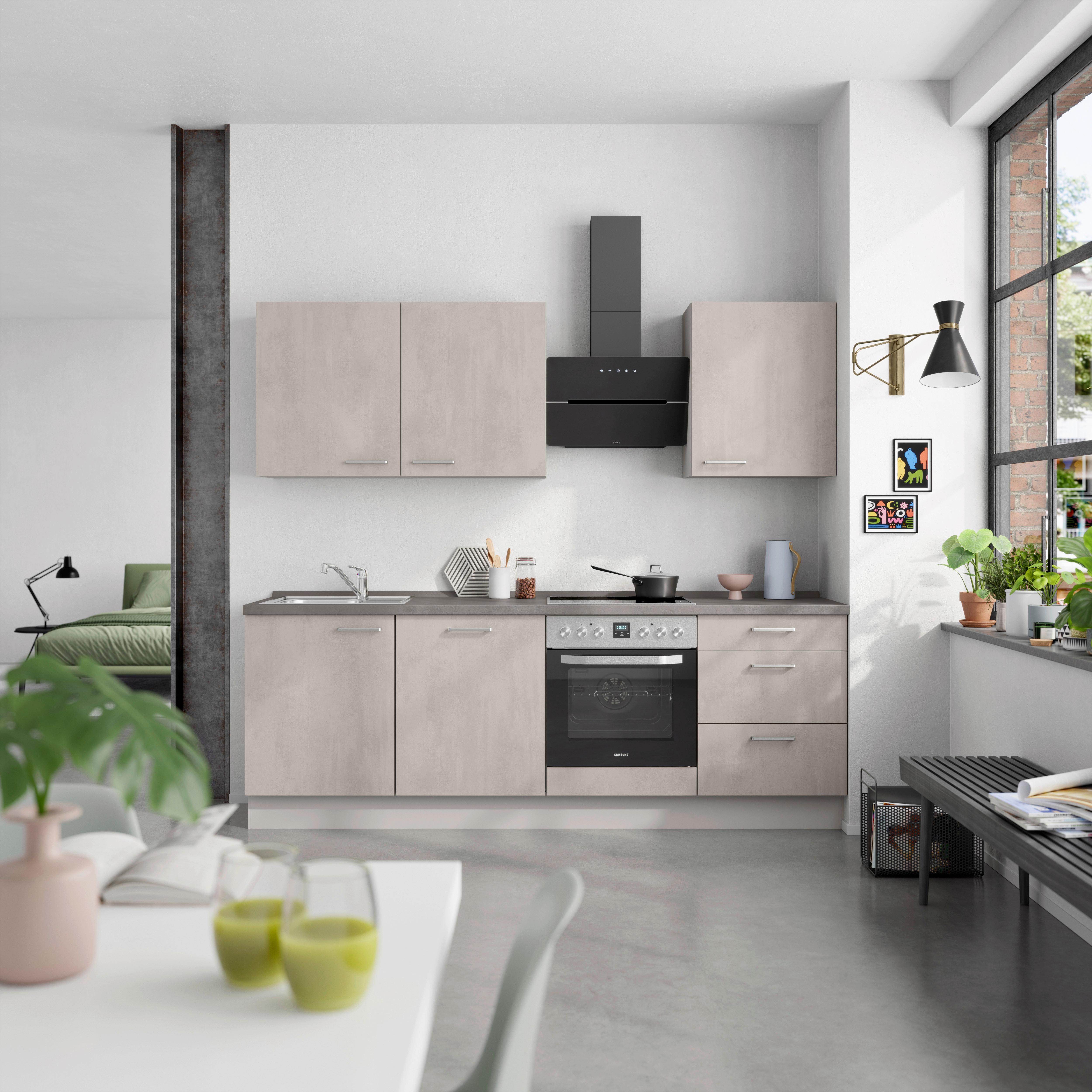 Küchenblock Riva High m. Geräten Grau - Schieferfarben/Edelstahlfarben, MODERN, Holzwerkstoff/Metall (240cm) - Nobilia