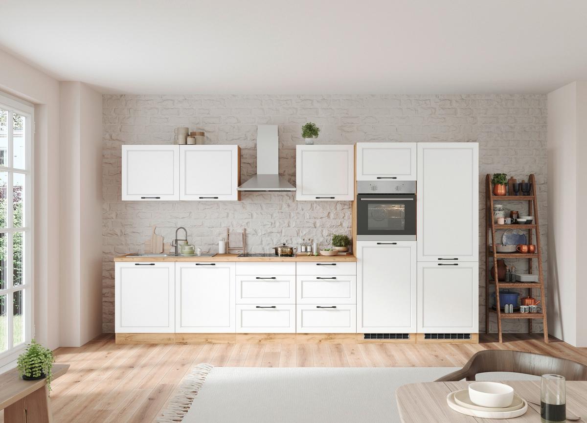 Küchenzeile Meran mit Geräten ca. 360 cm Weiß/Eiche Dekor - Eiche Wotan/Schwarz, LIFESTYLE, Holzwerkstoff/Metall (360cm) - Held