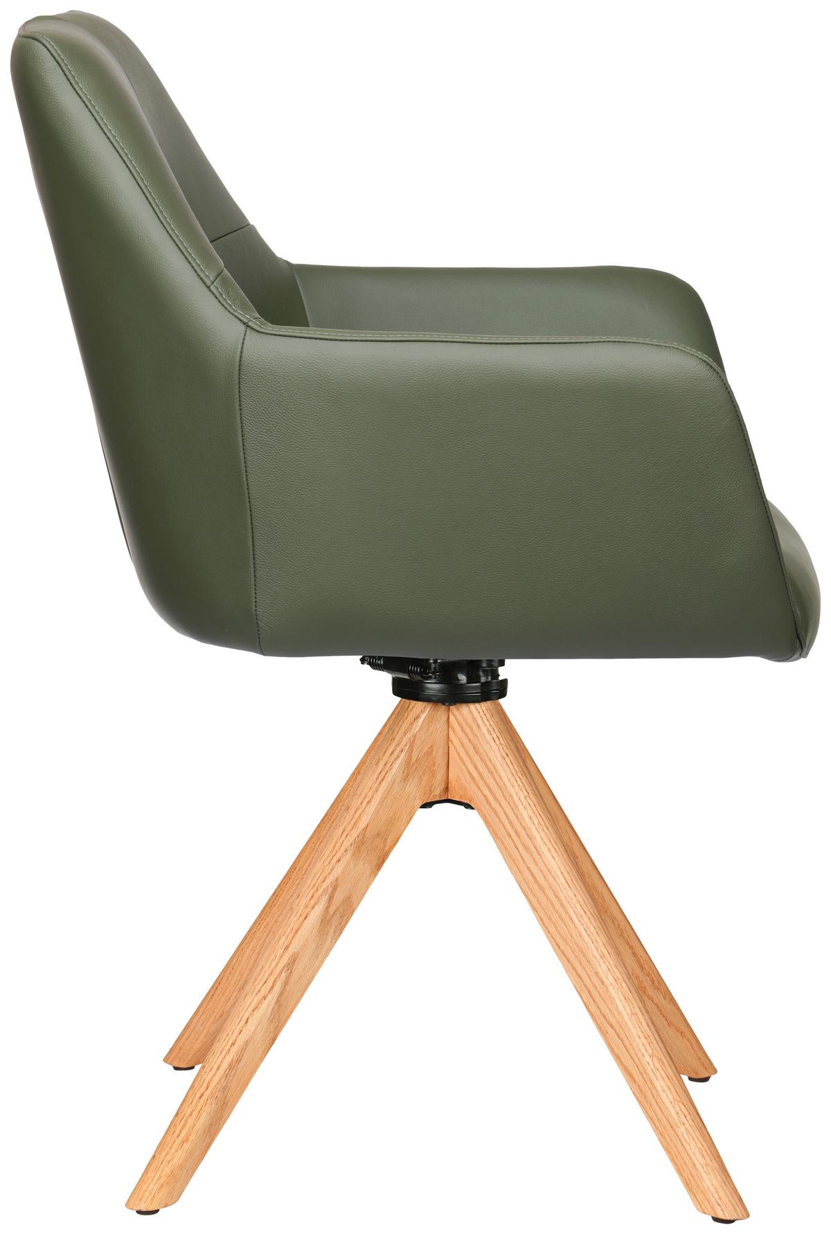 KRZESŁO Z PODŁOKIETNIKAMI MEDUSA -EXKLUSIV- - kolor dębowy/zielony, Konventionell, skóra/drewno (59,5/87/63cm) - Novel