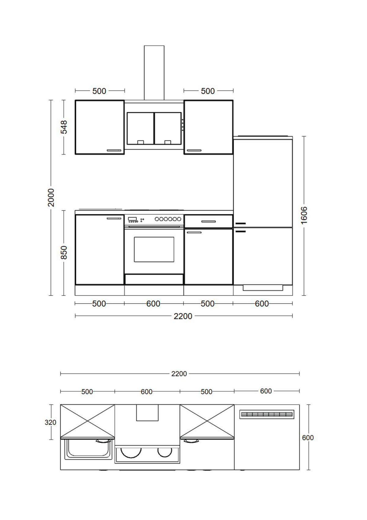 Kuhinjski Blok Samoa, Bela, Hrast - bela/barve aluminija, Moderno, umetna masa/leseni material (220cm) - FlexWell