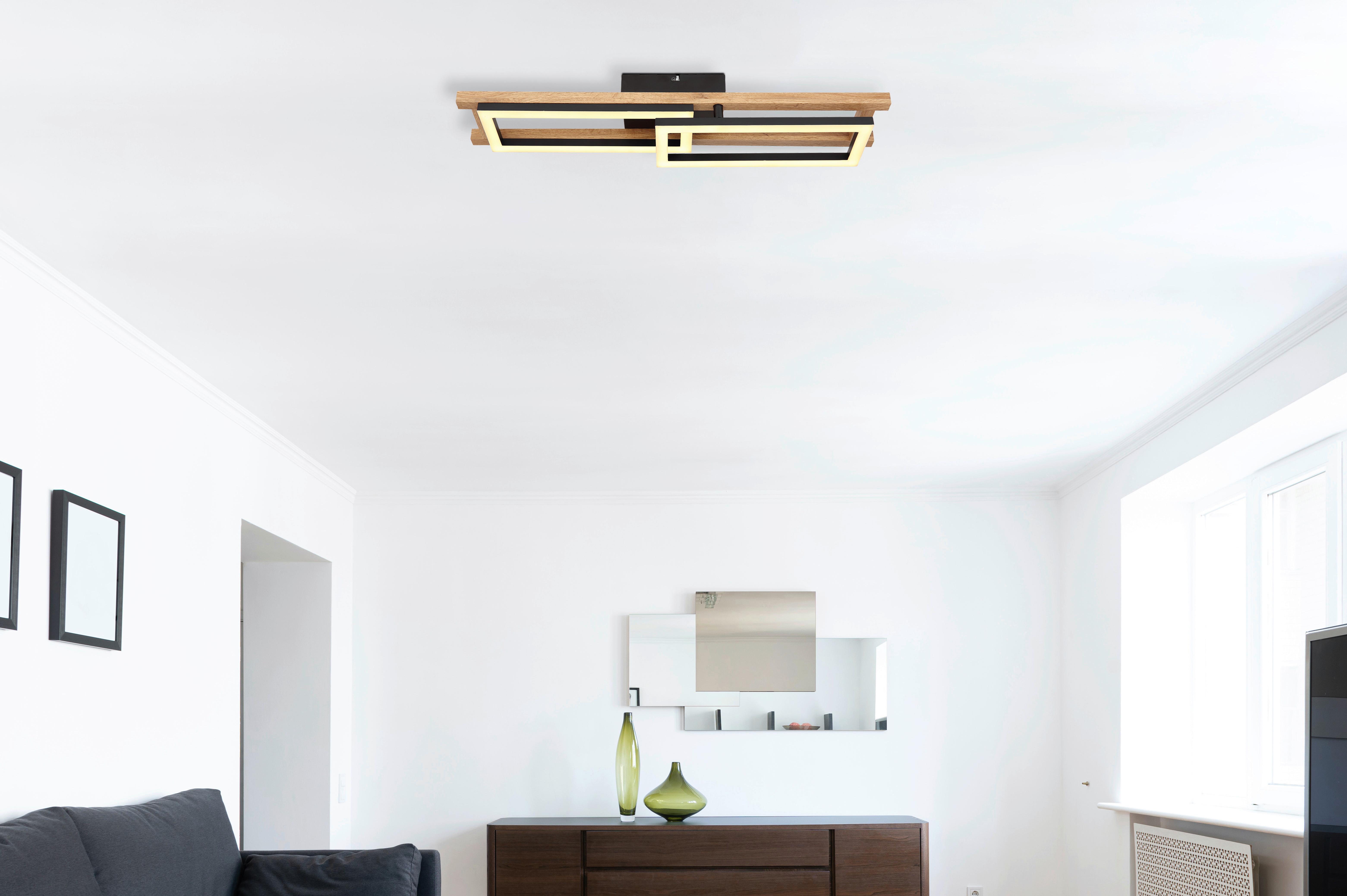 LED-Deckenleuchte Illa in Schwarz/Dunkelbran max.20 Watt - Dunkelbraun/Opal, Natur, Holzwerkstoff/Kunststoff (69/36,5/10,5cm) - Globo