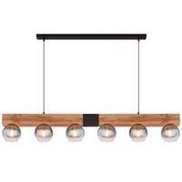 Hängeleuchte Moitas max. 40 Watt - Schwarz/Naturfarben, Natur, Glas/Holzwerkstoff (140/15/120cm) - Globo