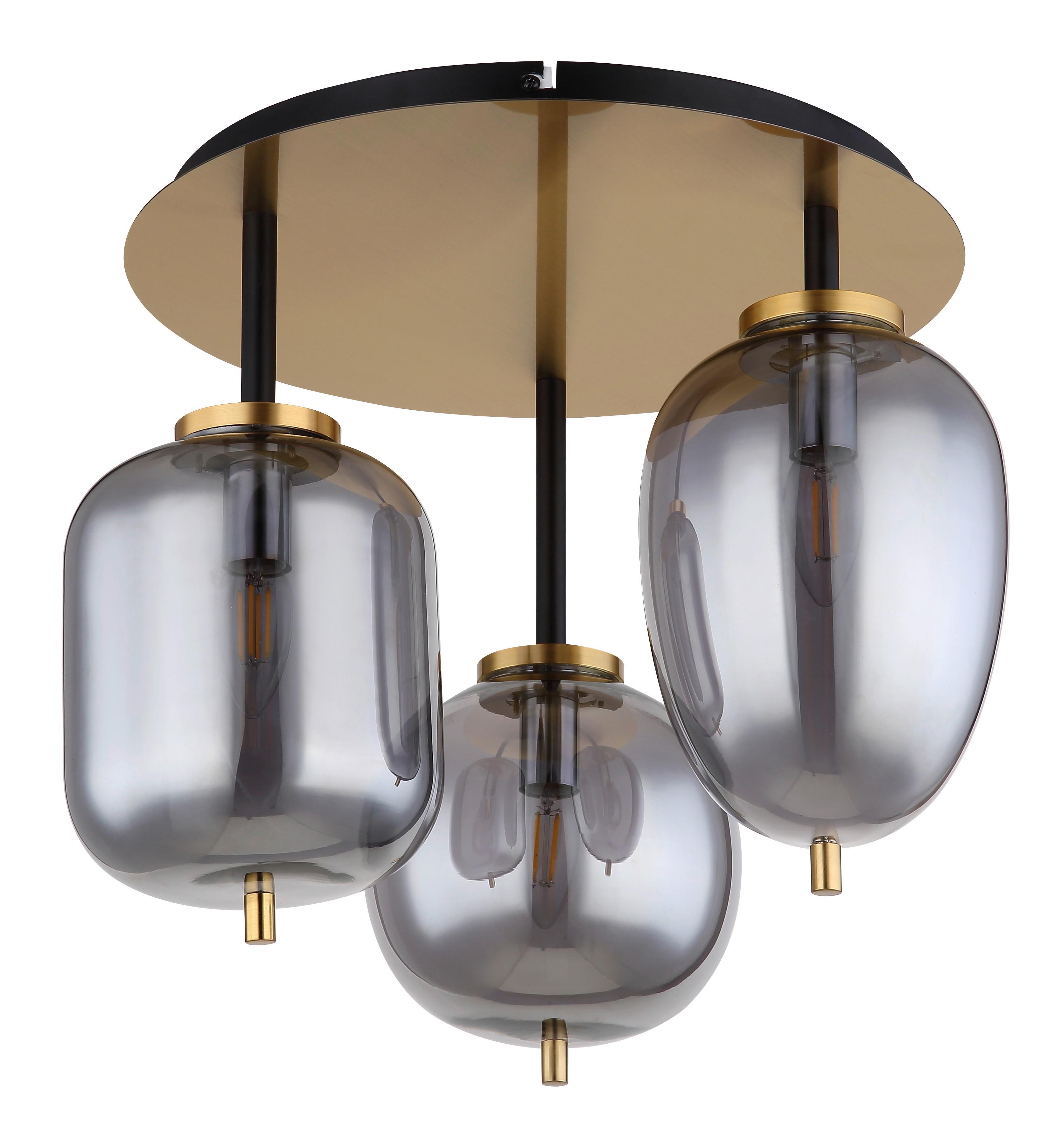 Deckenleuchte Blacky I max. 40 Watt - Messingfarben, Design, Glas/Metall (46/36cm) - Globo