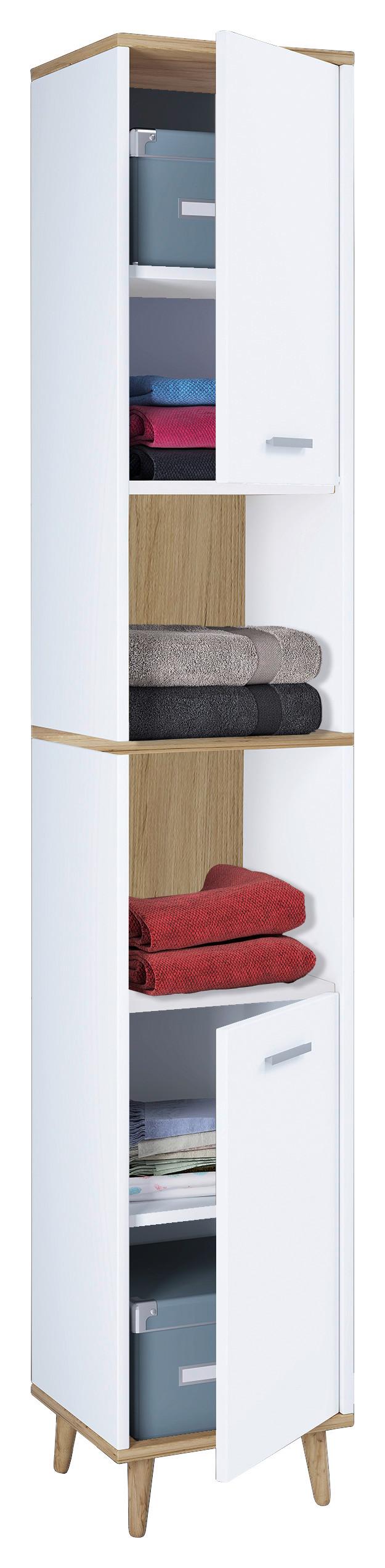 Hochschrank Landos ca. 32x181 cm Weiß/Honigeiche - Honigeiche/Eichefarben, MODERN, Holzwerkstoff/Kunststoff (32/181/28cm) - MID.YOU