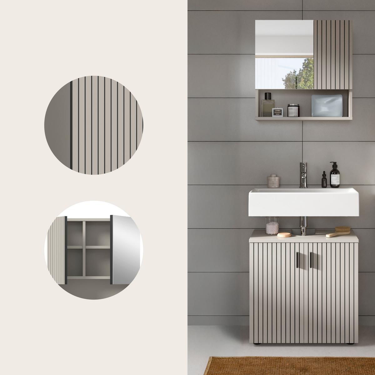 Badezimmer Mone Schwarz/Kaschmir 2-teilig - Kaschmir/Schwarz, Trend, Glas/Holzwerkstoff (60cm) - MID.YOU