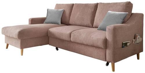 Wohnlandschaft Valentina Dunkelrosa Mikrofaser - Dunkelrosa/Naturfarben, Design, Holz/Textil (150/228cm) - MID.YOU